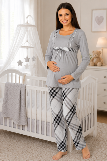 Effortt 8082 Gri Dantelli Lohusa Pijama Takım Effortt 8082 Gri Dantelli Lohusa Pijama Takım